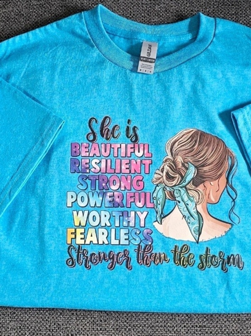 Womens Turquoise Graphic Tee "She is Beautiful"